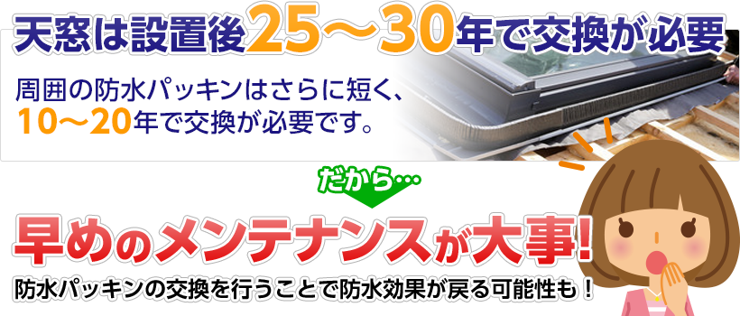 天窓は設置後25〜30年で交換が必要